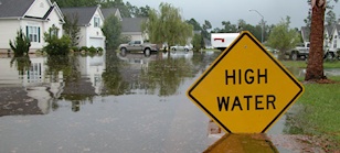 A flooded residential street